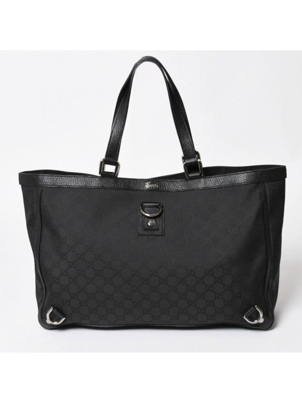 Gucci Tote Bag Black GG Nylon Silver